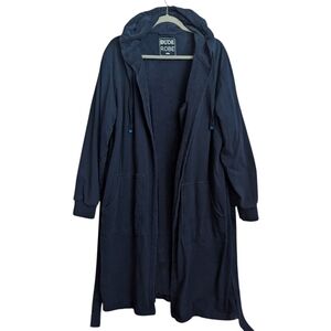 Dude Robe Men S/Medium Blue Bathrobe Terry Cloth Strap Hoodie Shark Tank